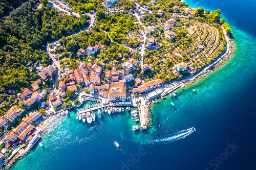 Village of Valun sailing bay on Cres island aerial view
