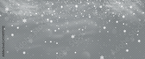 Realistic falling snow.Christmas background.Isolated on transparent background.