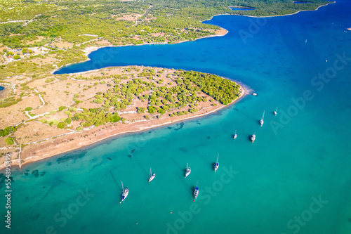 Turquoise sailing coasline on Cres island aerial view photo