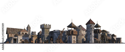 Foto 3d render Medieval city with a variety of views