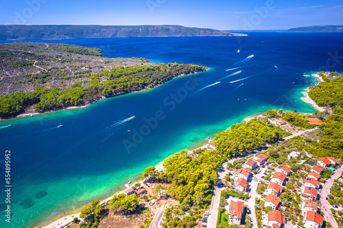 Fototapeta Naklejka Na Ścianę i Meble -  Island of Cres bay entrance turquoise coast aerial view