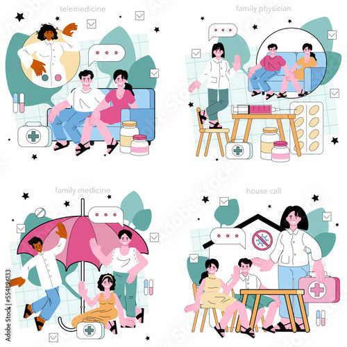 Family doctor concept set. Modern medicine treatment, expertize