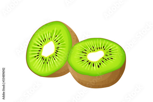 Ripe kiwi fruit and half kiwi fruit isolated on white background. Vector eps 10., perfect for wallpaper or design elements