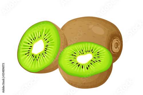 Ripe kiwi fruit and half kiwi fruit isolated on white background. Vector eps 10., perfect for wallpaper or design elements