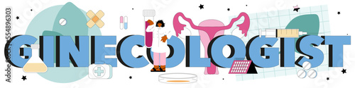 Gynecologist typographic header. Reproductologist and women health doctor