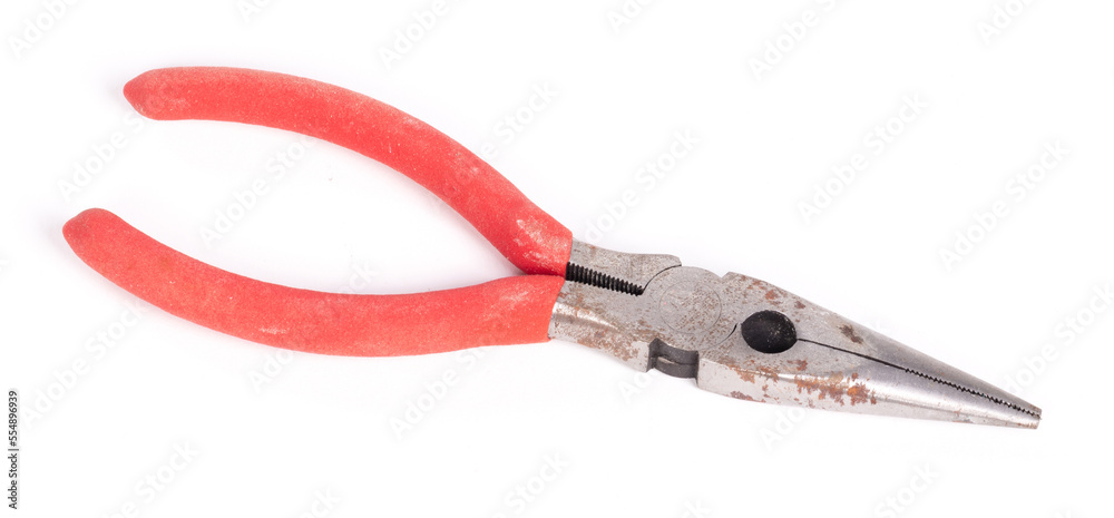 Pliers pincers isolated on white background, top view Pliers pincers isolated on white background, top view