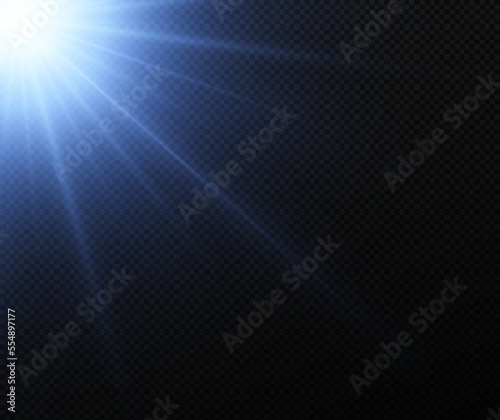 Blue glowing light explodes. Shining blue star. Light effect bright star, christmas star. 