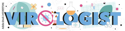 Virologist typographic header. Scientist studies viruses and bacteria