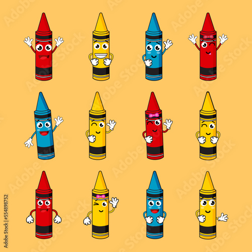 Vector Illustration Cute Crayon Character Set