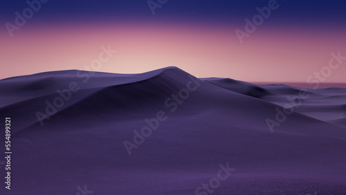 Dusk Landscape, with Desert Sand Dunes. Scenic Modern Wallpaper with Pink Gradient Starry Sky