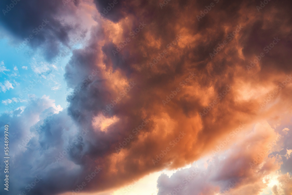 Beautiful dramatic storm clouds in the sunset sky Beautiful dramatic storm clouds in the sunset sky