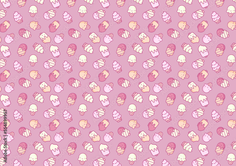 Cute cartoon ice cream and popsicle pattern on pink background