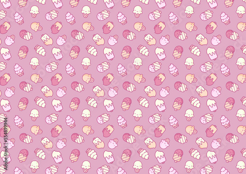 Cute cartoon ice cream and popsicle pattern on pink background