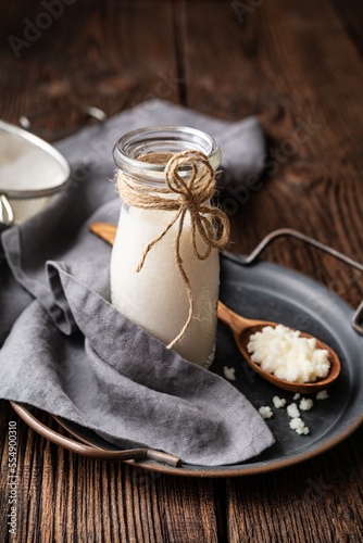 Kefir, healthy probiotic beverage with milk kefir grains