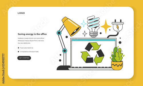 Energy efficiency at work web banner or landing page. How to low office