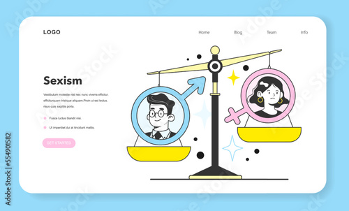 Gender inequality web banner or landing page. Bias and sexism in workplace