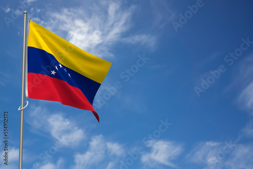 Bolivarian Republic of Venezuela Flag over Blue Sky Background. 3D Illustration