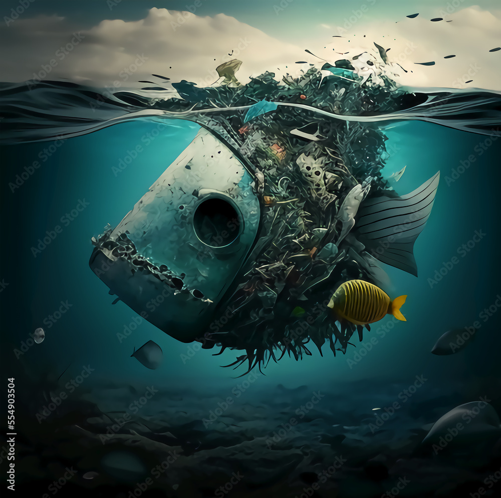 umweltverschmutzung, meer, dreck, abfall, fisch, fischsterben ...