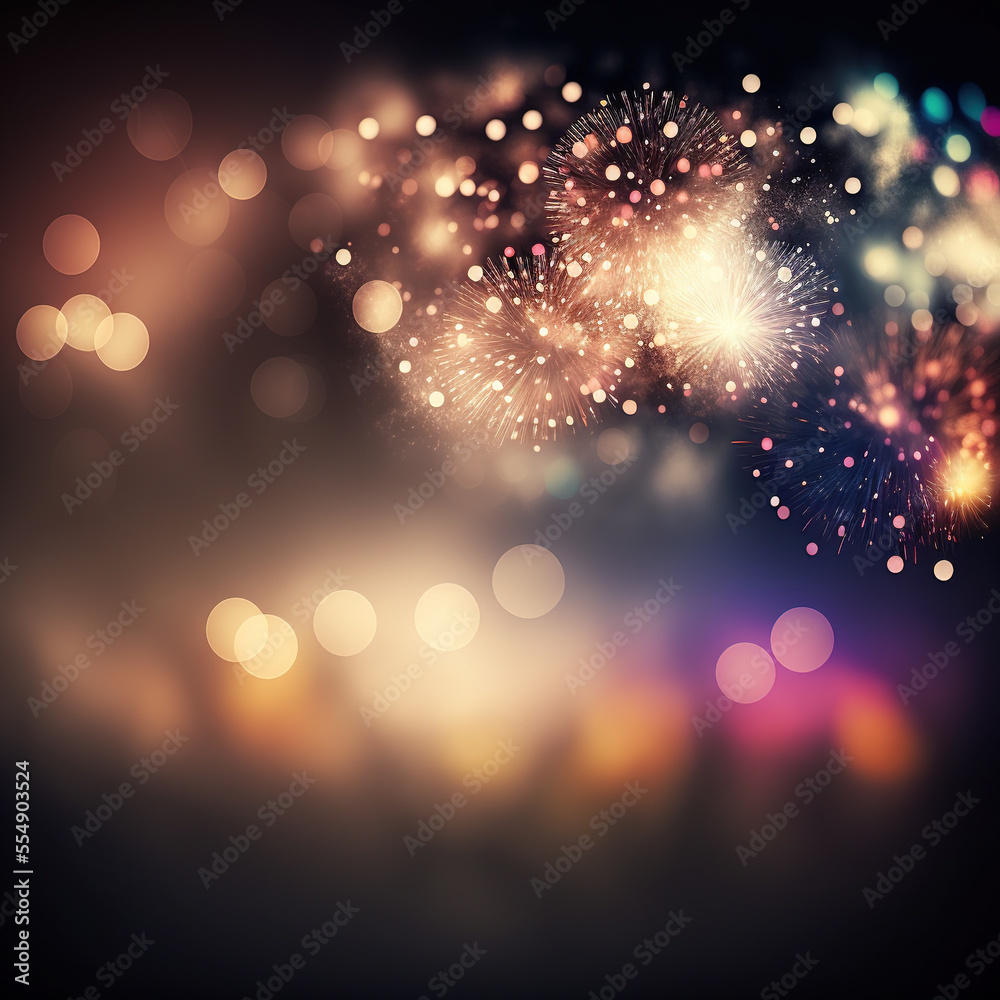 Fireworks Celebration Bokeh Background Focusing Top Right by Generative AI Illustrations