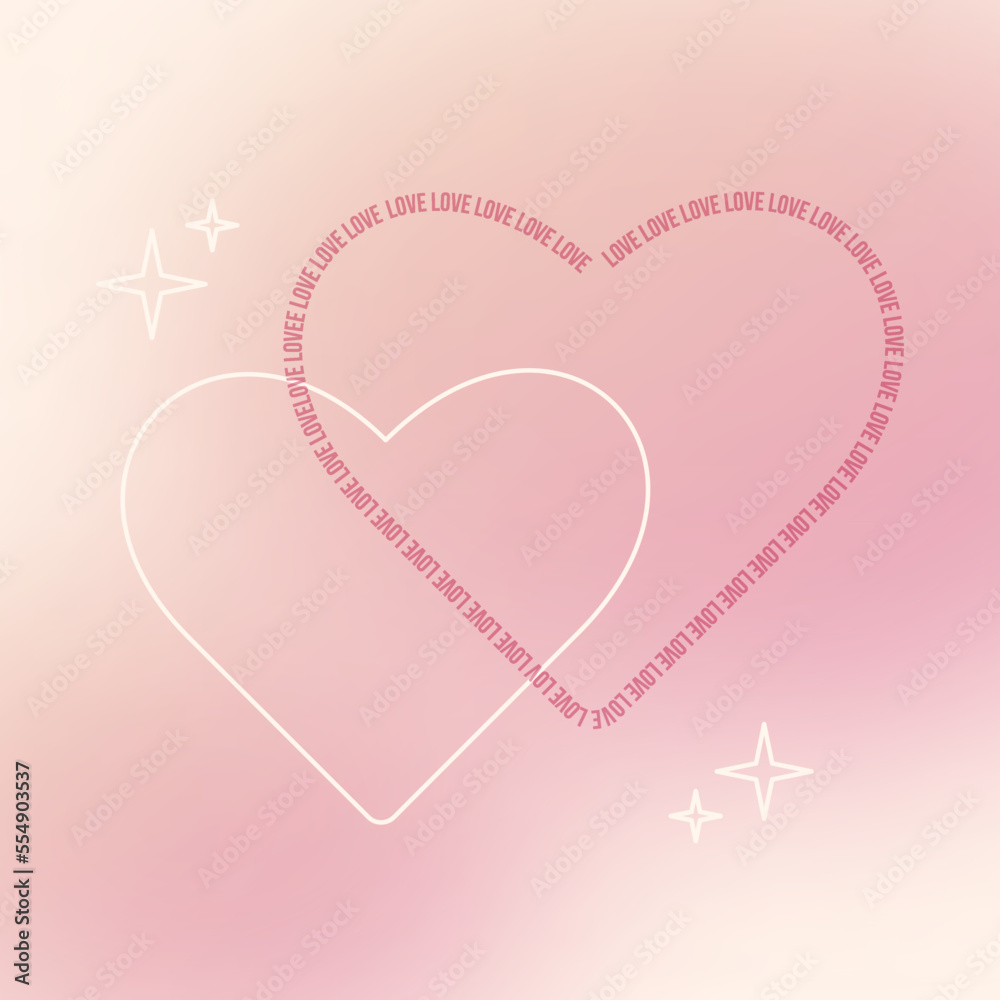 Happy Valentine's day vector greeting card. Two lines hearts on gradient pink background. Design template for Valentines banner, social media post, flyer, party invitation, shop, sale, promotion