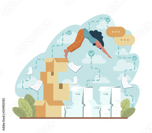 Challenge concept. Character overcoming obstacles and hurdles