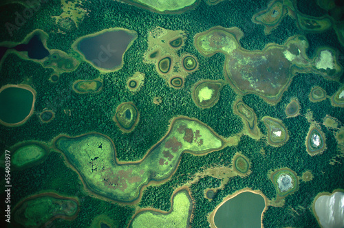 Aerial view of an array of seasonally flooded lowlands in Brazil's Pantanal; Brazil