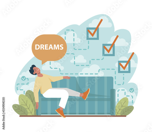 Daydreaming concept. Young characters dreaming or daydreaming