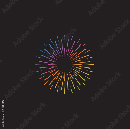 Multicolored graphic firework. Starburst and sunburst collection. Vintage burst light rays. Vector graphic illustration.
