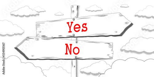 Yes, no - outline signpost with two arrows