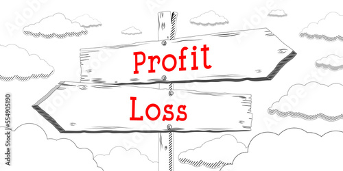Profit and loss - outline signpost with two arrows