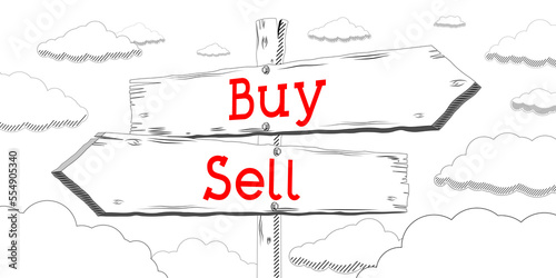 Buy and sell - outline signpost with two arrows