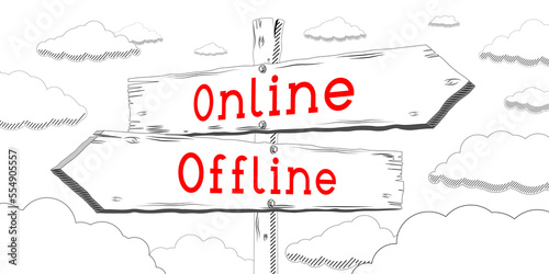 Online  offline - outline signpost with two arrows