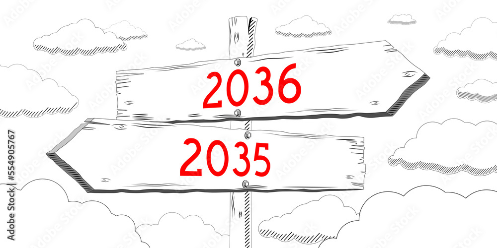 2035 and 2036 - outline signpost with two arrows