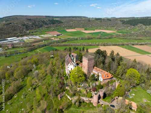 Aerial view, Gamburg Castle above Gamburg, Werbach, Tauber Valley, Baden-Württemberg, Germany photo