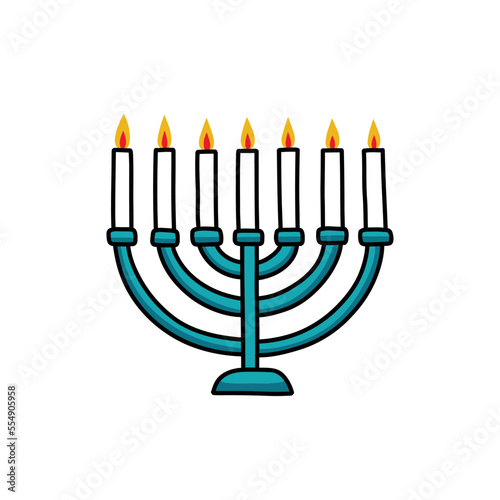 menorah doodle icon, vector color line illustration