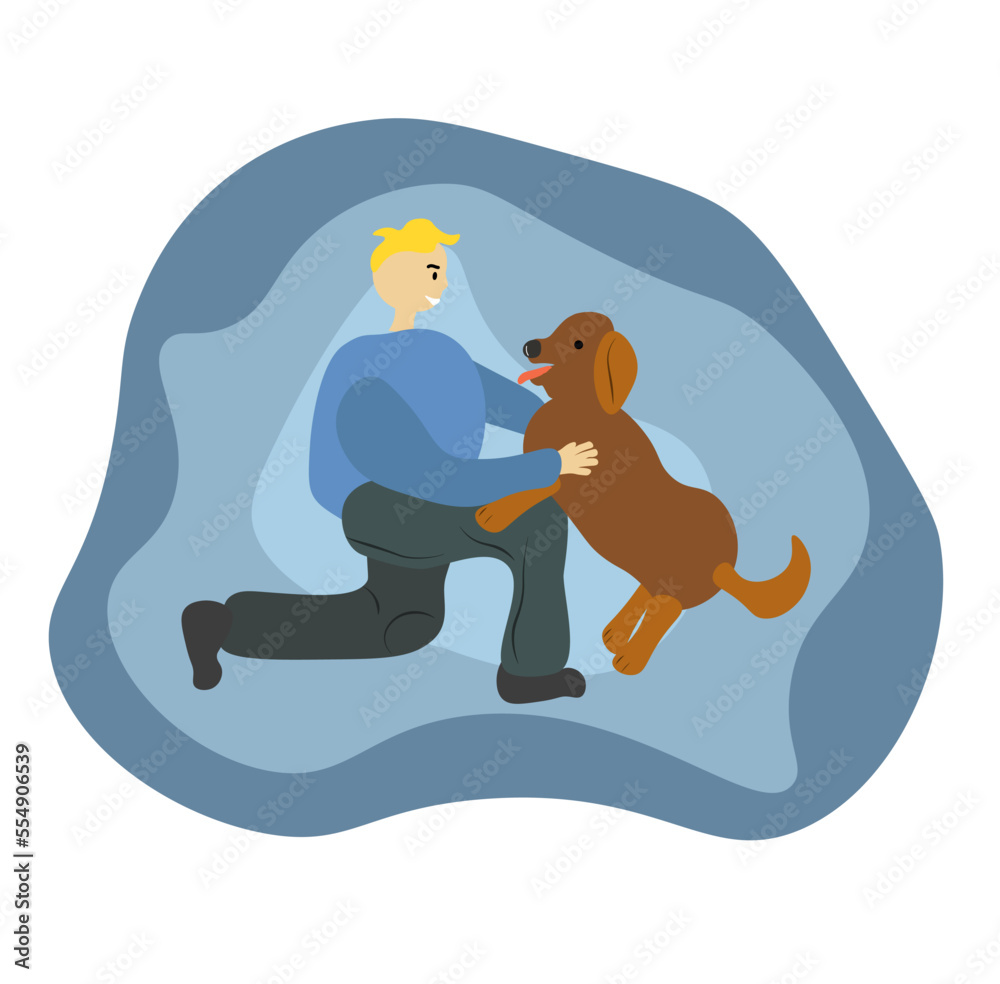 child playing with dog , boy play with funne dog cute vector illustration. love and care about animal concept. people and pets are friends. puppy and young guy child playing with dog , boy play with funne dog cute vector illustration. love and care about animal concept. people and pets are friends. puppy and young guy