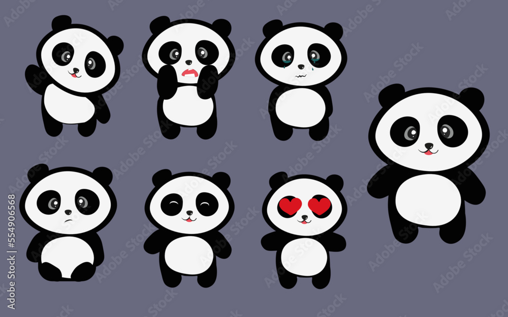 set of cute cartoon pandas with different emotions,happy, sad, scared panda. Vector illustration for kids. funny bear set of cute cartoon pandas with different emotions,happy, sad, scared panda. Vector illustration for kids. funny bear