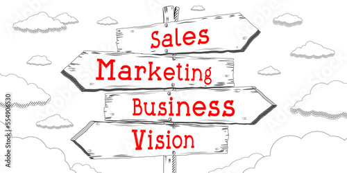 Sales  marketing  business  vision - outline signpost with four arrows