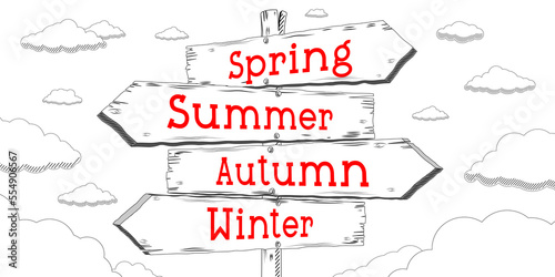 Spring, Summer, Autumn, Winter - outline signpost with four arrows