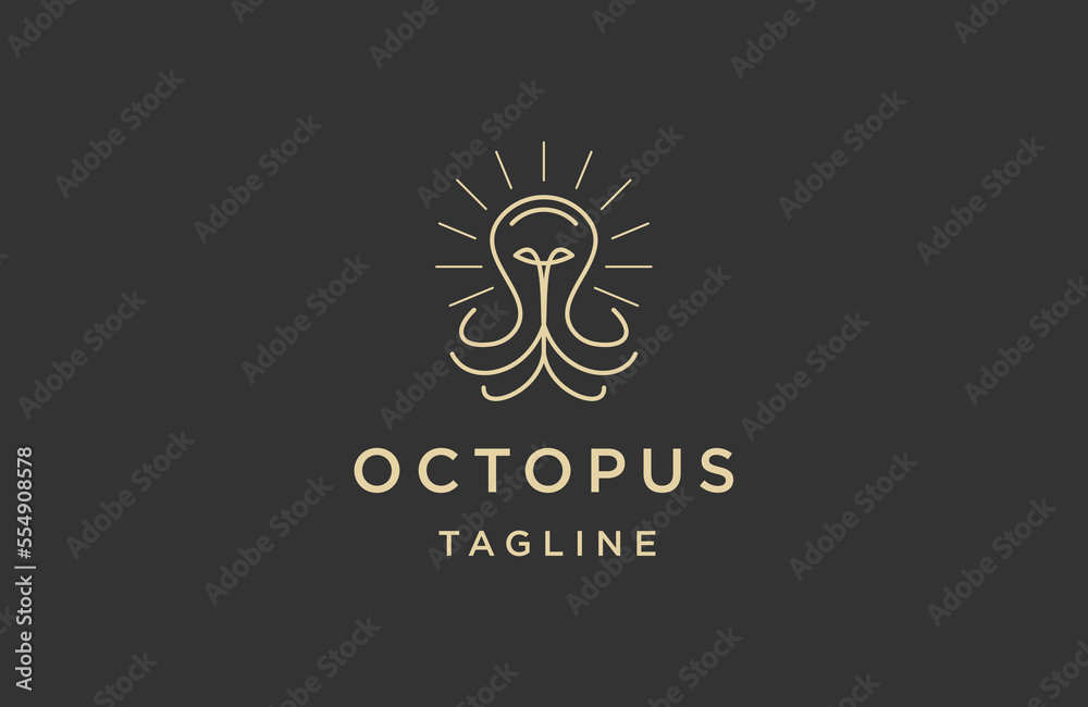 Octopus bulb line logo design template flat vector Octopus bulb line logo design template flat vector