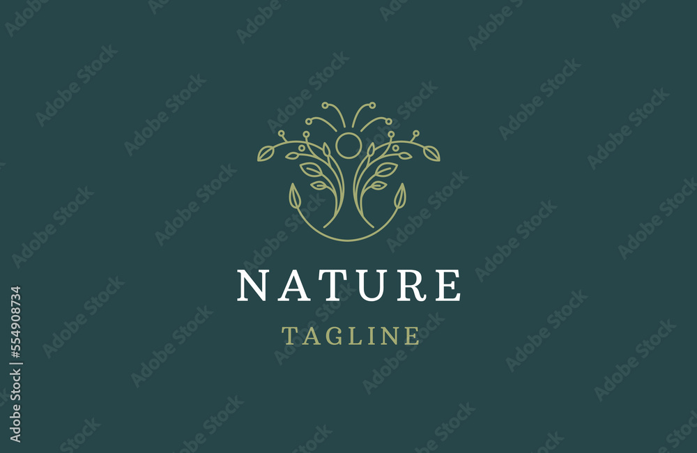 Flower people line art style logo design template Flower people line art style logo design template
