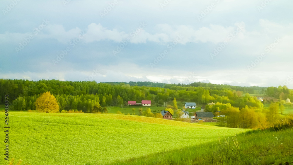 Green field and hills. Nature of northern Poland. Green field and hills. Nature of northern Poland.