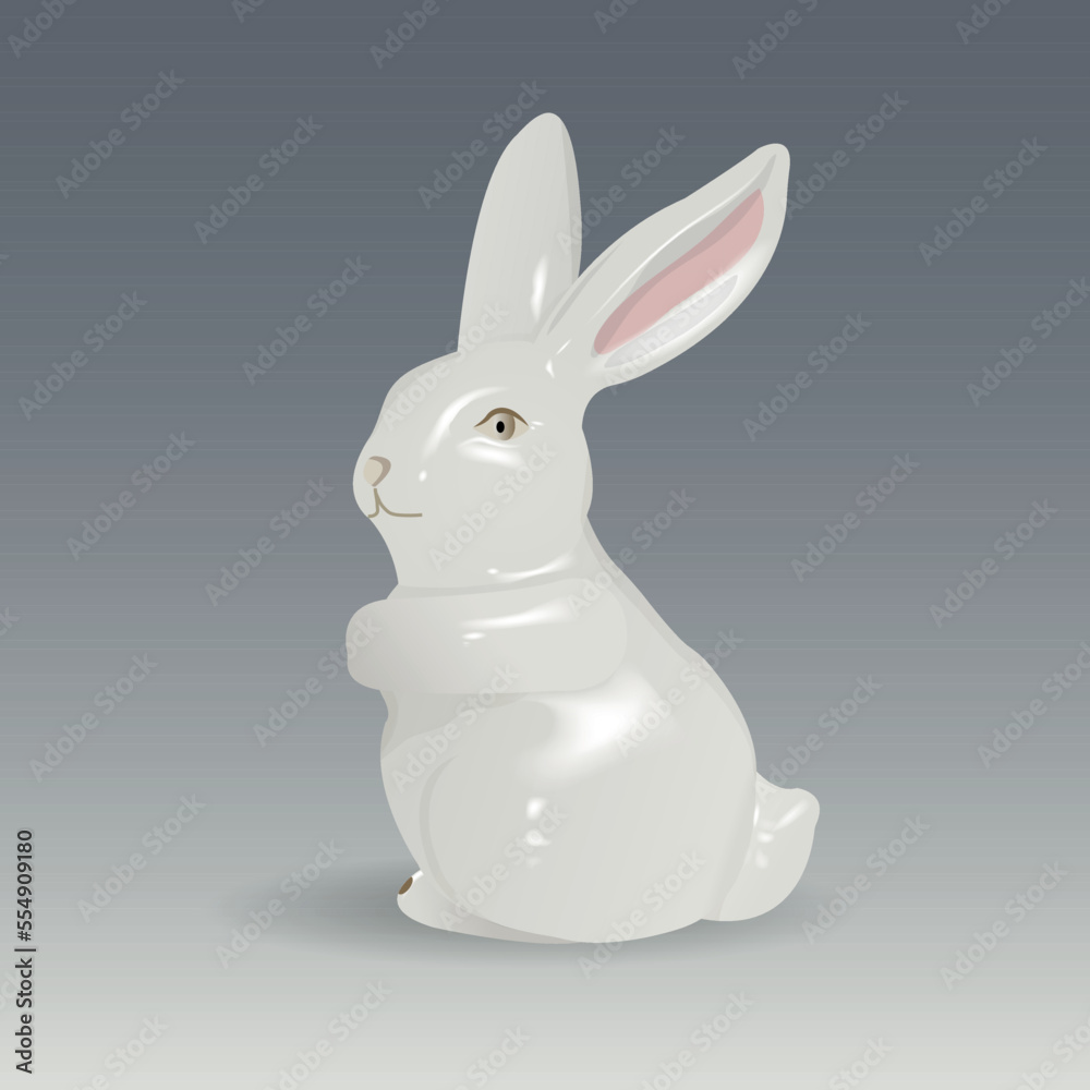 Obraz premium Realistic porcelain white rabbit. Holiday decoration. Vector illustration.