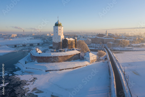 Tablou pe pânză Vyborg city in winter top view.