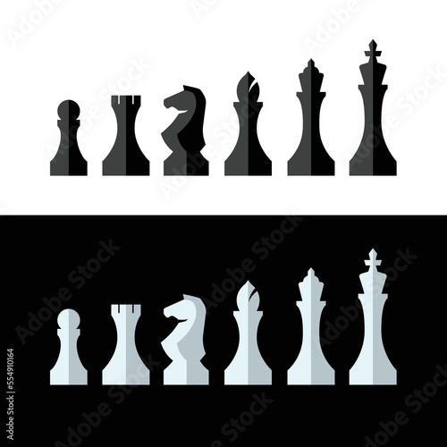 Collection of chess figures black and white background