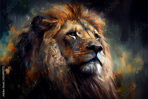 Stampa su tela Lion made of oil paint generative art