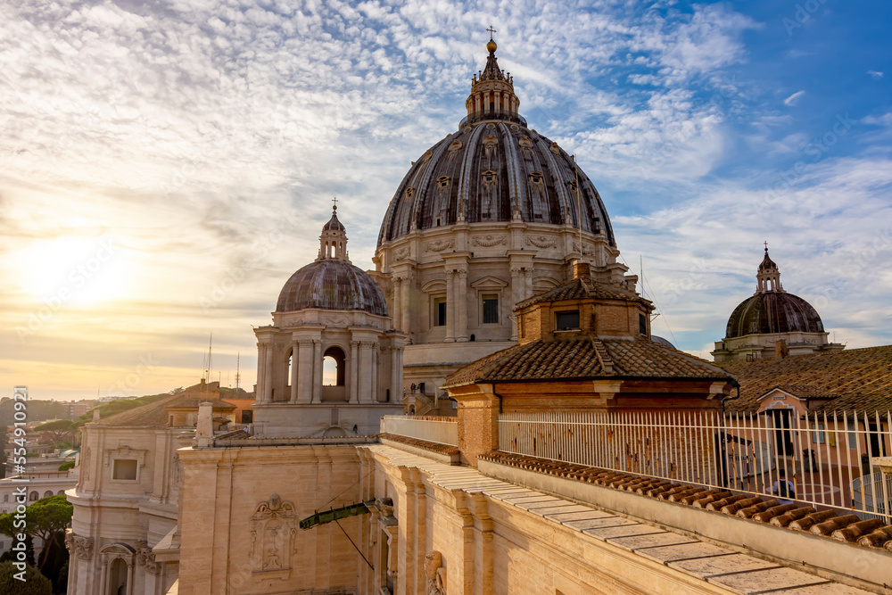 St. Peter's basilica dome in Vatican aat sunset