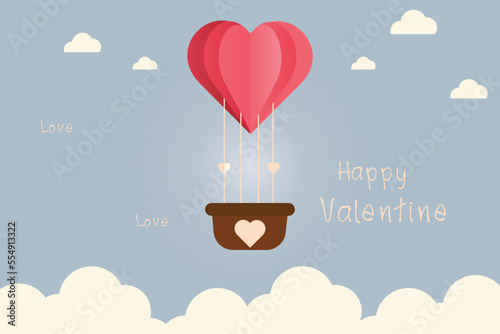 valentine's day background, paper heart elements, balloons, sky