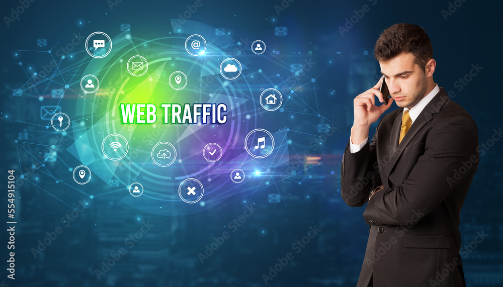 Businessman thinking about modern technology Businessman thinking about modern technology