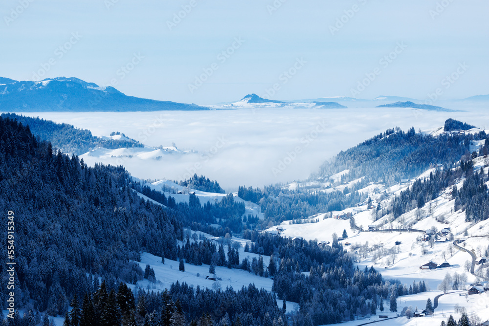 sea of fog in winter seen from Eriz towards Thun